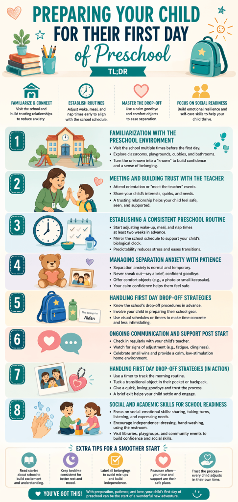 preparing your child for the first day of preschool infographic